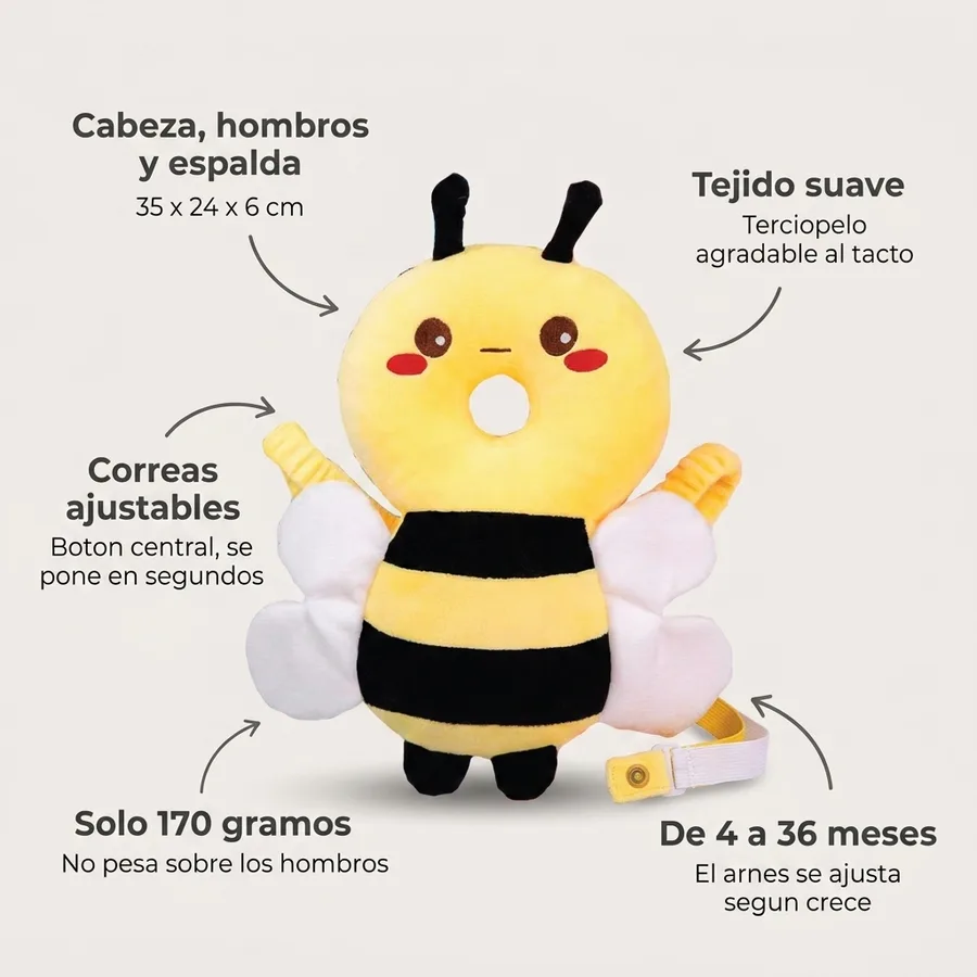 Mochilita Guardaespaldas – Protector Anticaídas para Bebé (4-36 meses) — diseño Abeja — foto 2